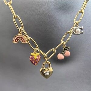 COACH Gold Charm Necklace with Heart and Cherry Accents